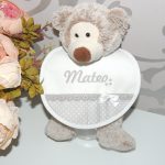 Babero Redondo Gris Topitos Blancos